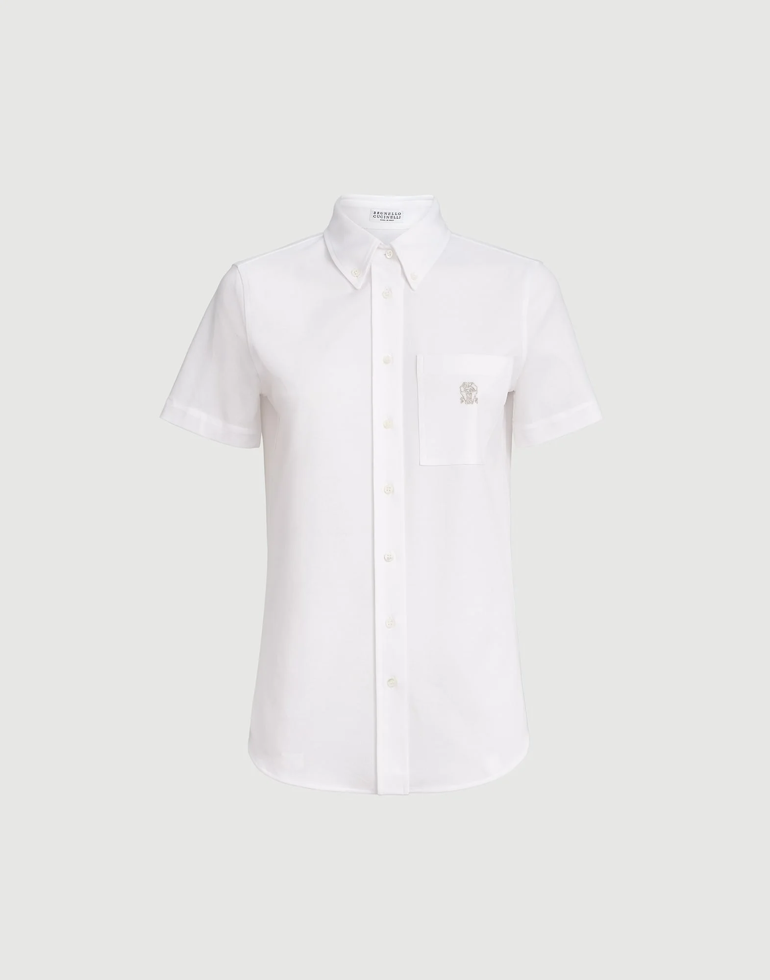 Stretch cotton piqué short sleeve shirt with logo - 1