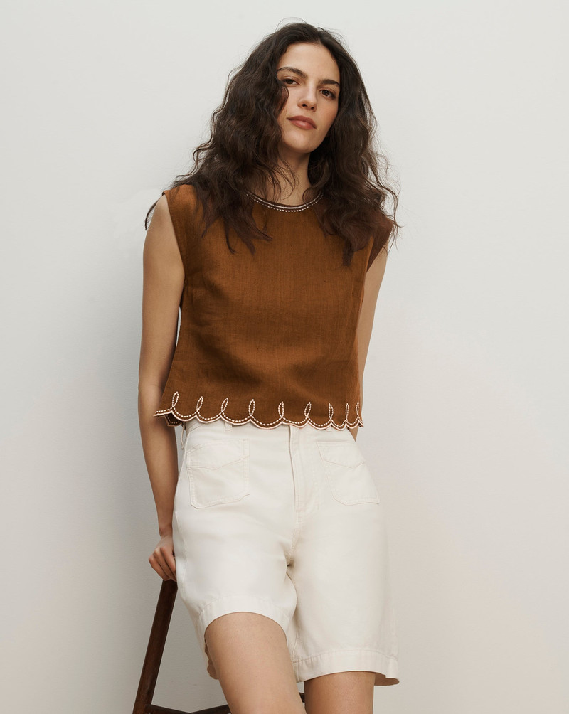 VERONICA BEARD KESSAN LINEN TOP outlook