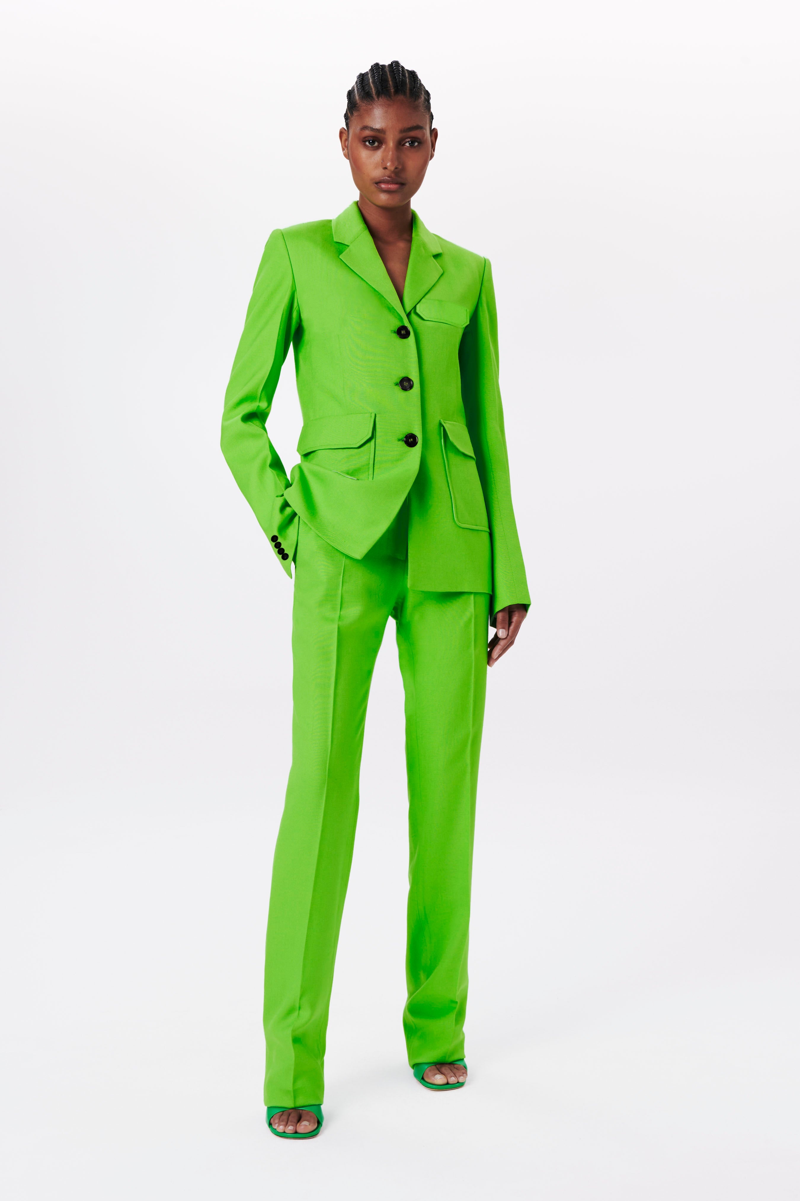 Three Button Single-Breasted Jacket in Apple Green - 2