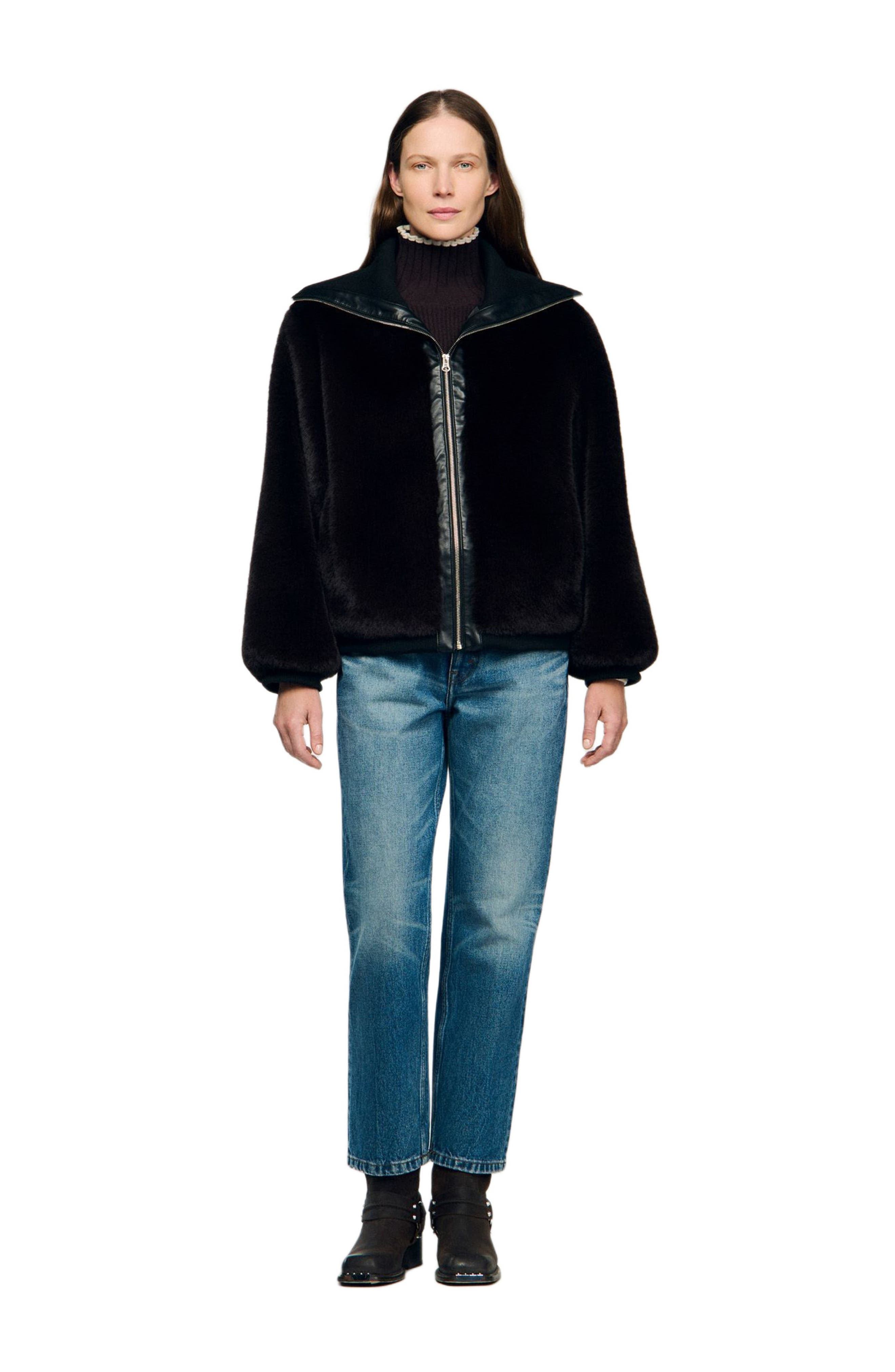 SANDRO Short faux fur coat in Brown at Nordstrom - 3