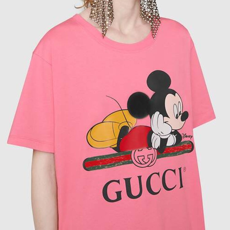 (WMNS) Gucci x Disney Crossover Mickey Printing Round Neck Short Sleeve Pink 492347-XJB7W-5412 - 4