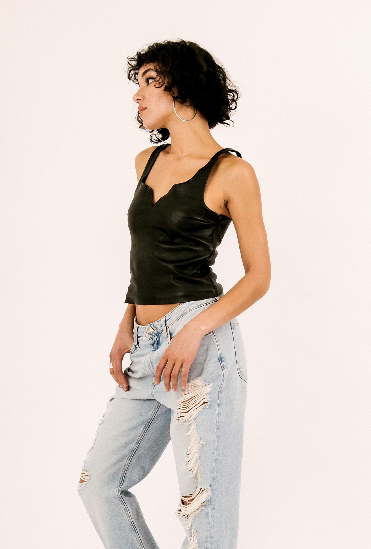 BLACK LEATHER SWEETHEART FITTED TANK - 5