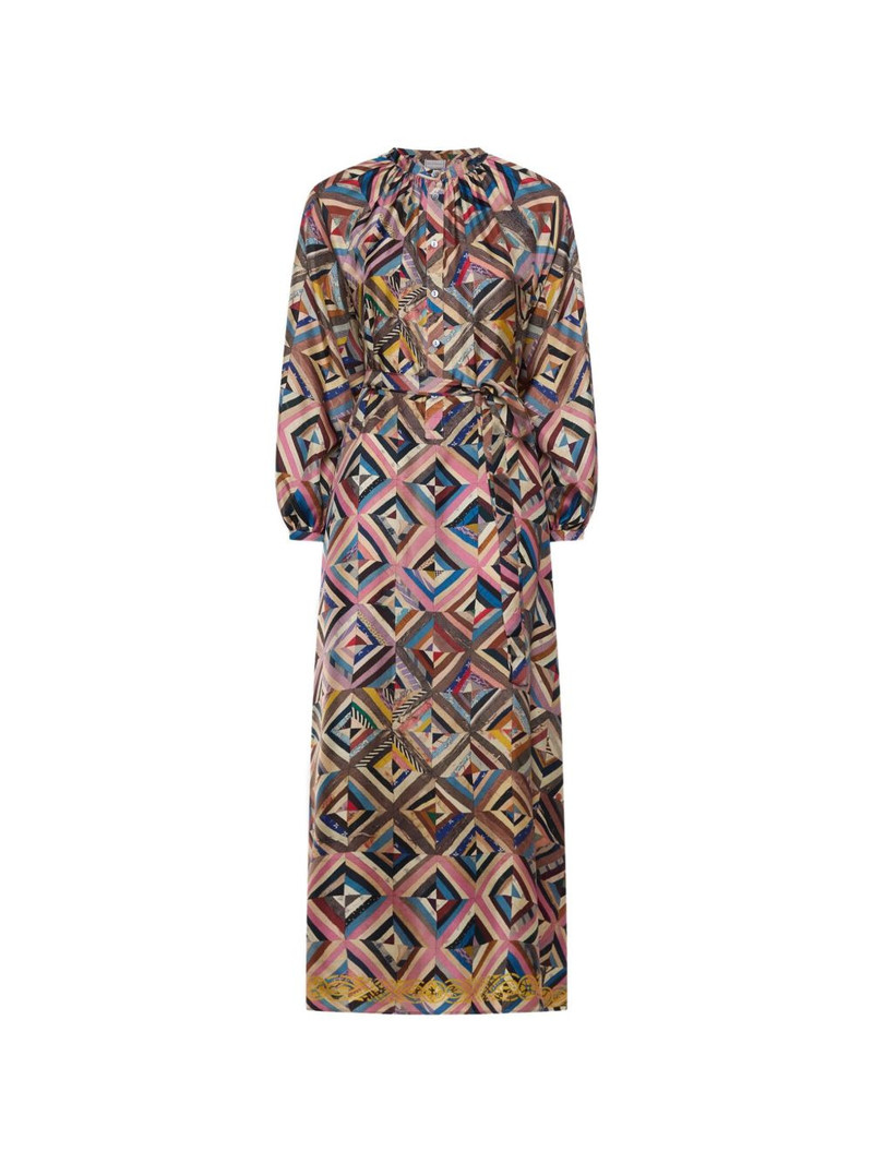 balloon-sleeve geometric-pattern midi dress 1
