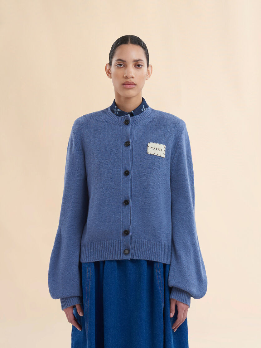 BLUE CASHMERE CARDIGAN WITH MARNI PATCH - 2