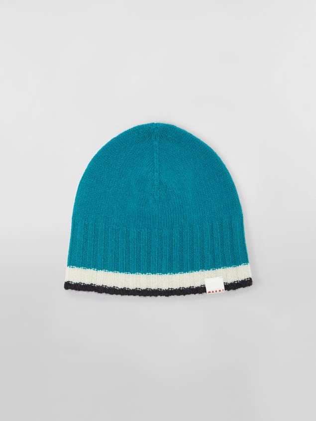 PALE BLUE COLOUR-BLOCK VIRGIN WOOL HAT - 1