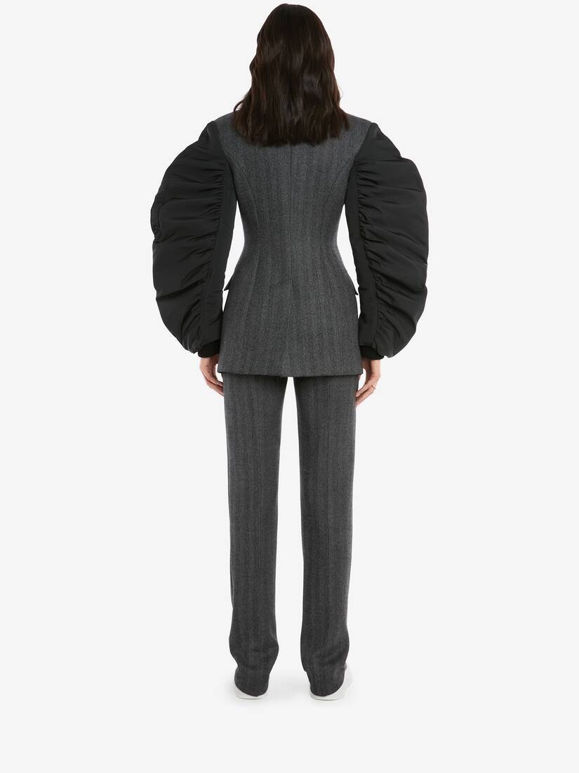 Herringbone Long Cigarette Trouser in Mid Grey Melange - 4