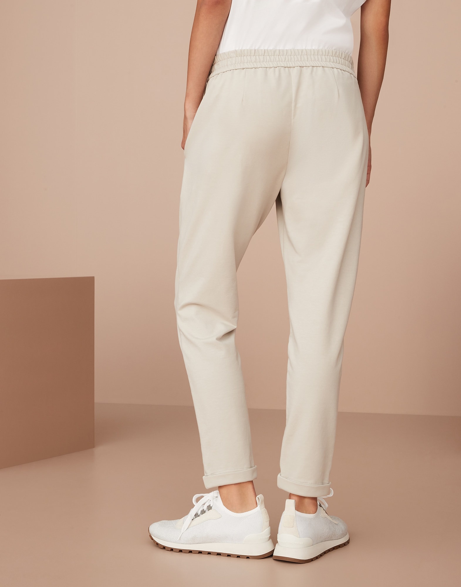 Stretch cotton lightweight French terry trousers with monili - 2