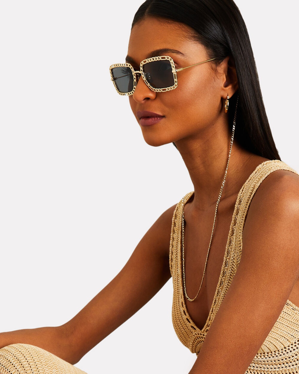 Rectangle Chain-Embellished Sunglasses - 5