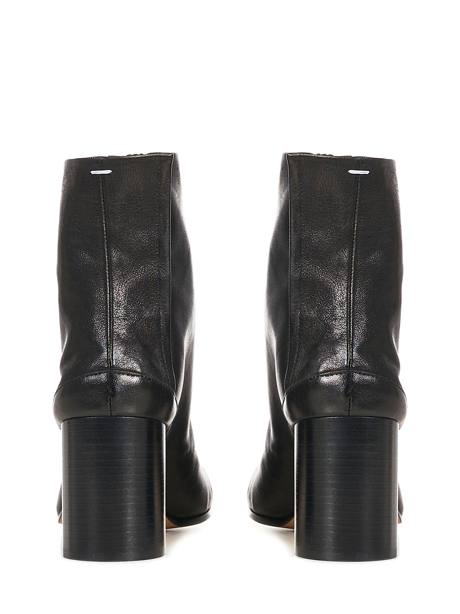 Black vintage leather ankle boots with Tabi split-toe and cylindrical heel. - 3