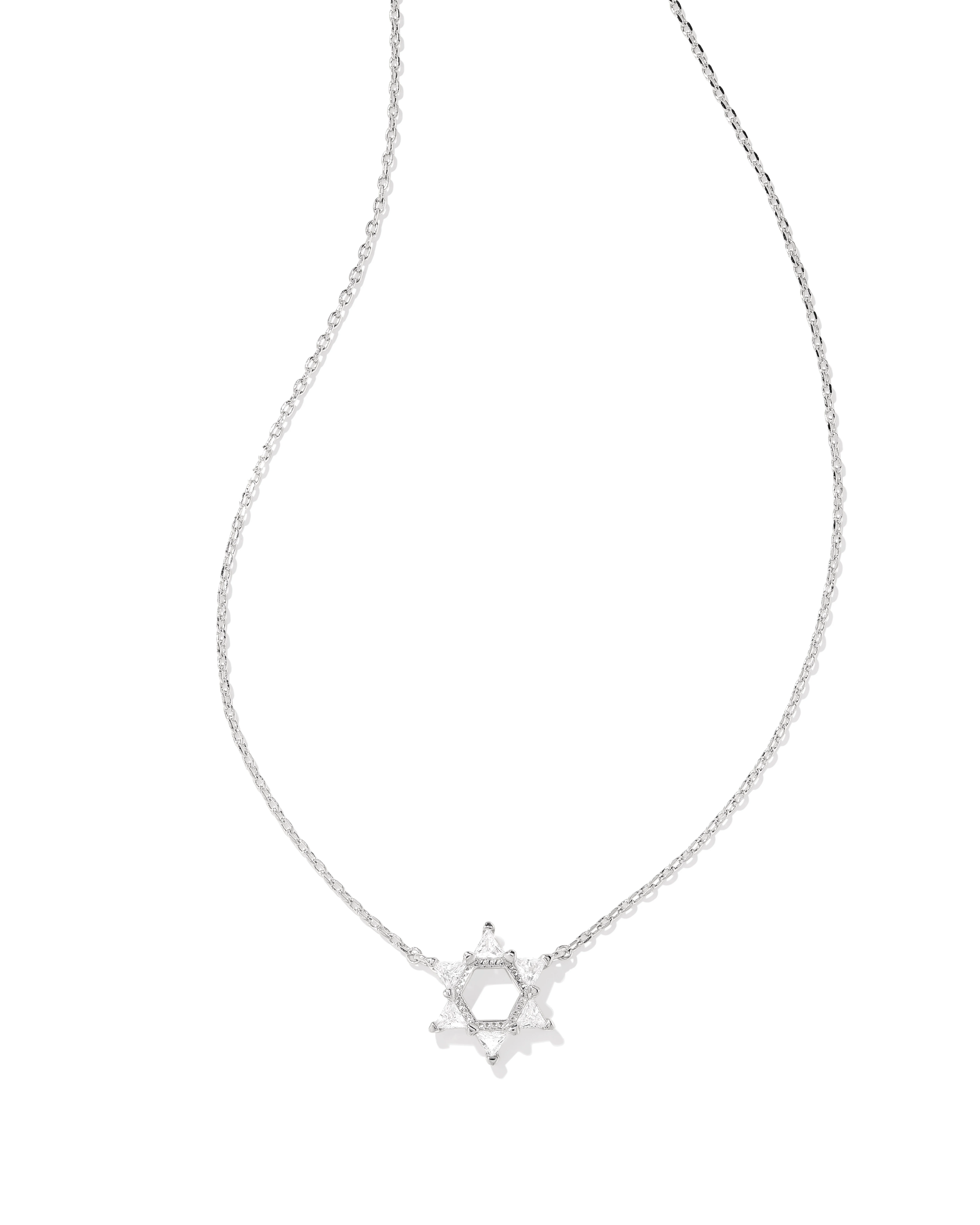 Star of David Silver Crystal Short Pendant Necklace in White CZ - 1