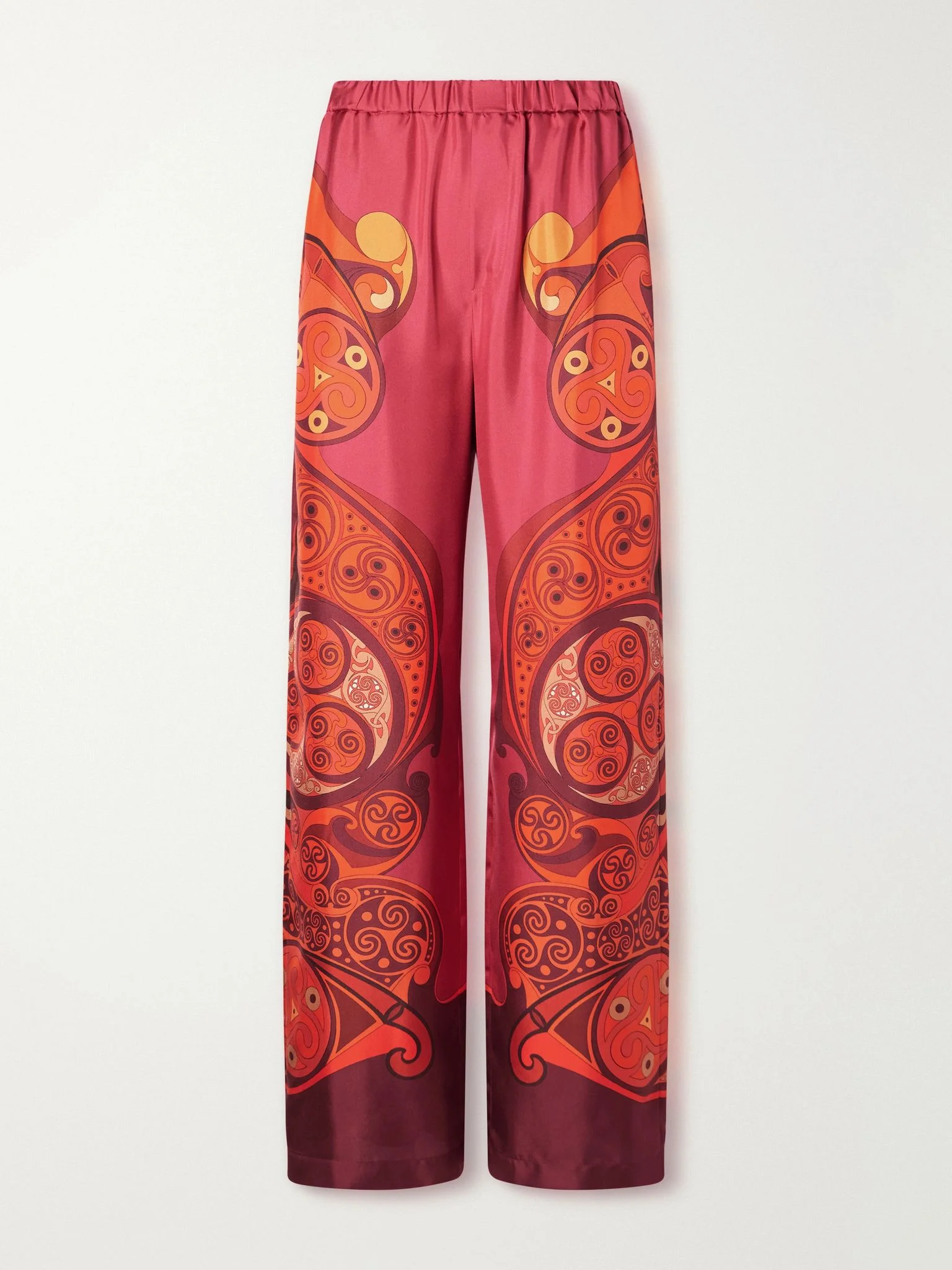 Club printed silk-twill wide-leg pants Pink - 1