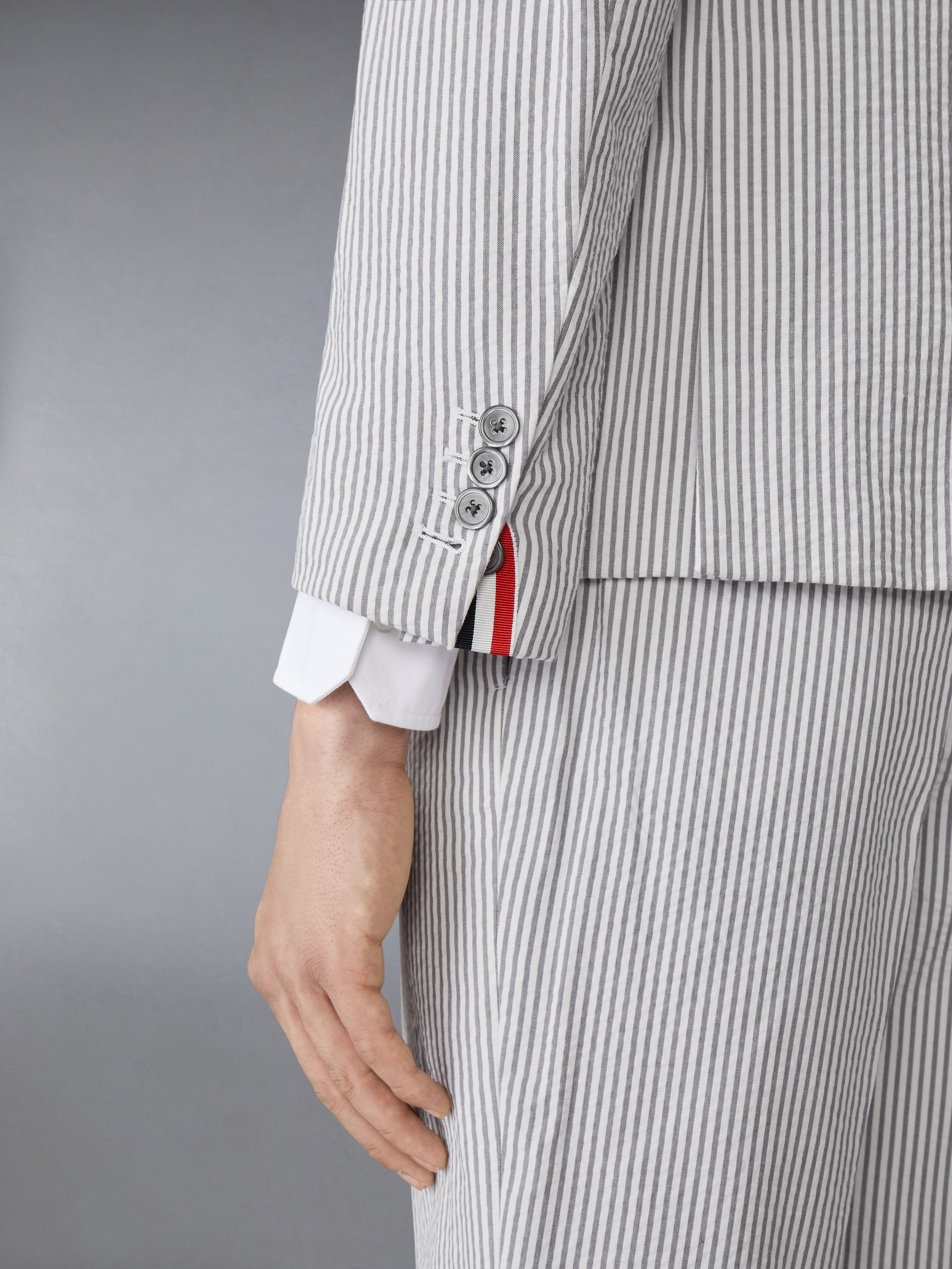 Medium Grey and White Seersucker Half Lined Single Breasted Classic Jacket - 5