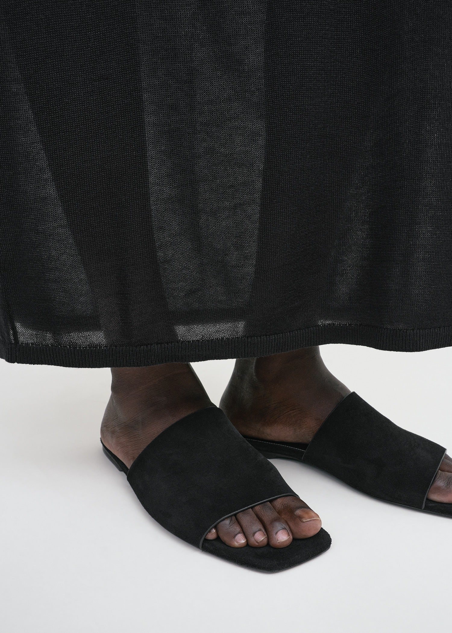 Velour-leather bandeau slides black - 3