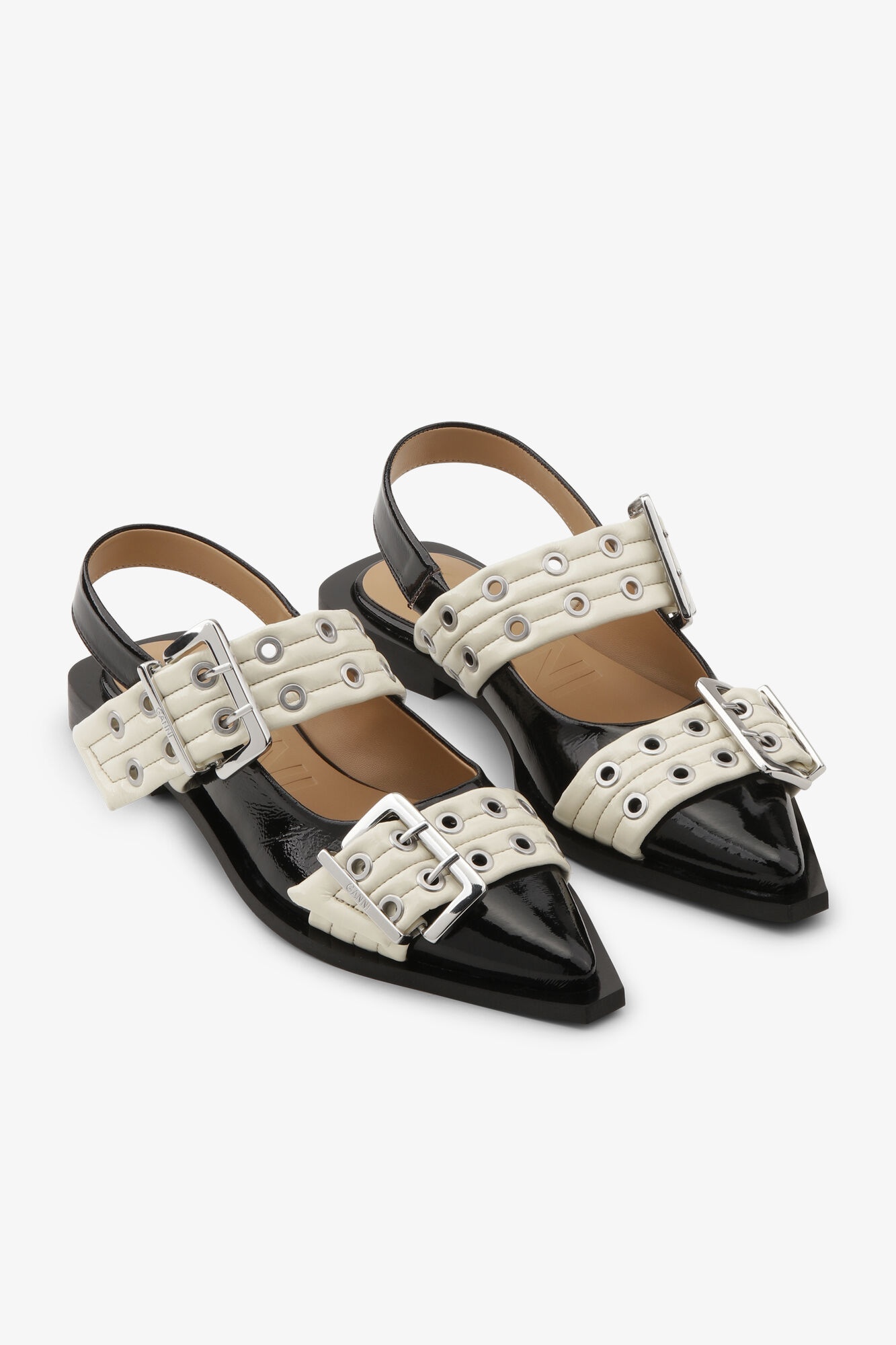 BLACK AND OFF-WHITE FEMININE BUCKLE BALLERINAS - 2
