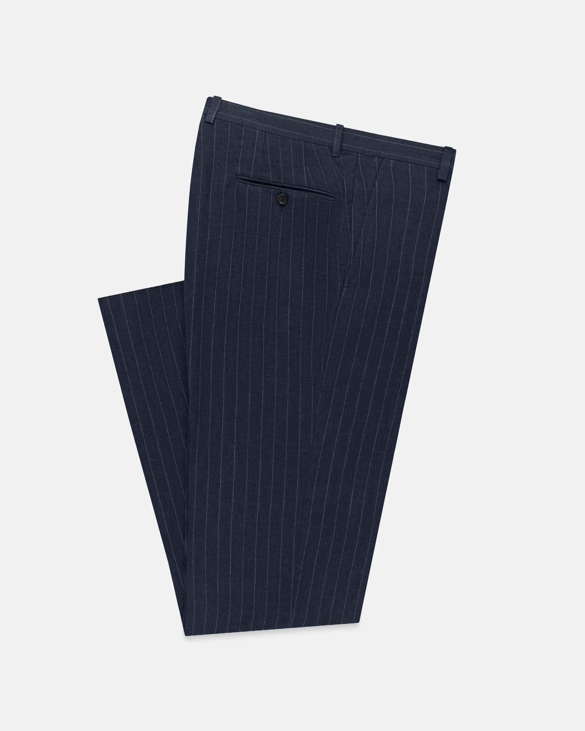 MADE-IN-USA NAVY CHALK STRIPE LINEN TROUSER - 1