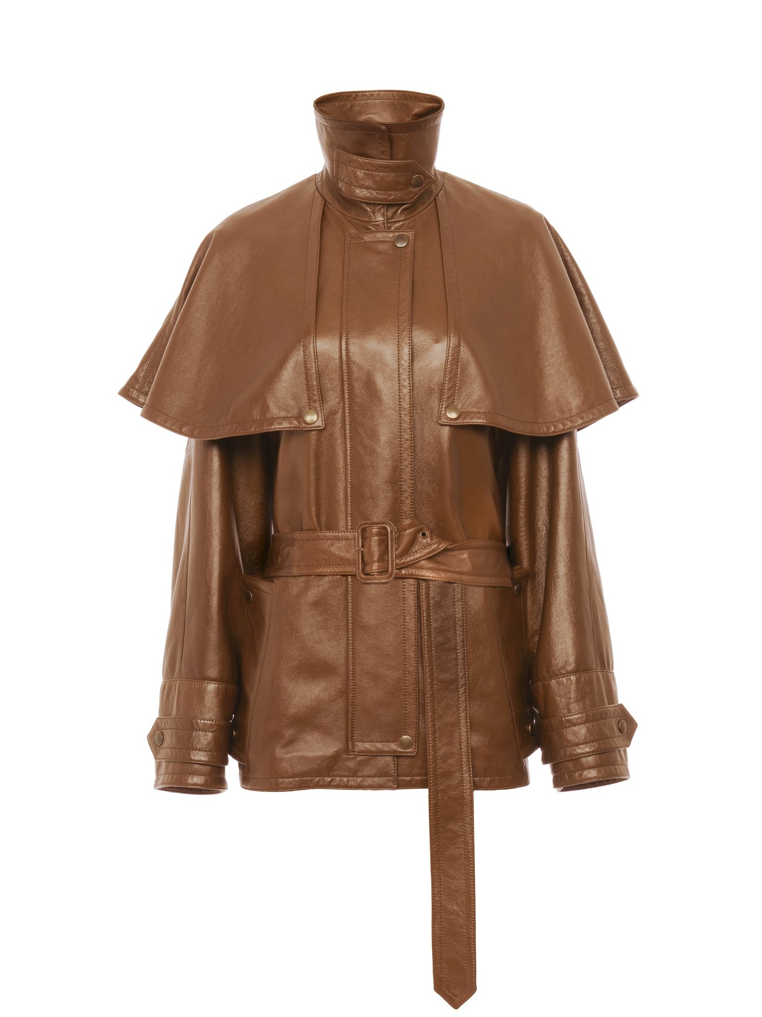 SHORT CAPE TRENCH COAT IN SOFT GLOSSY LEATHER - 1