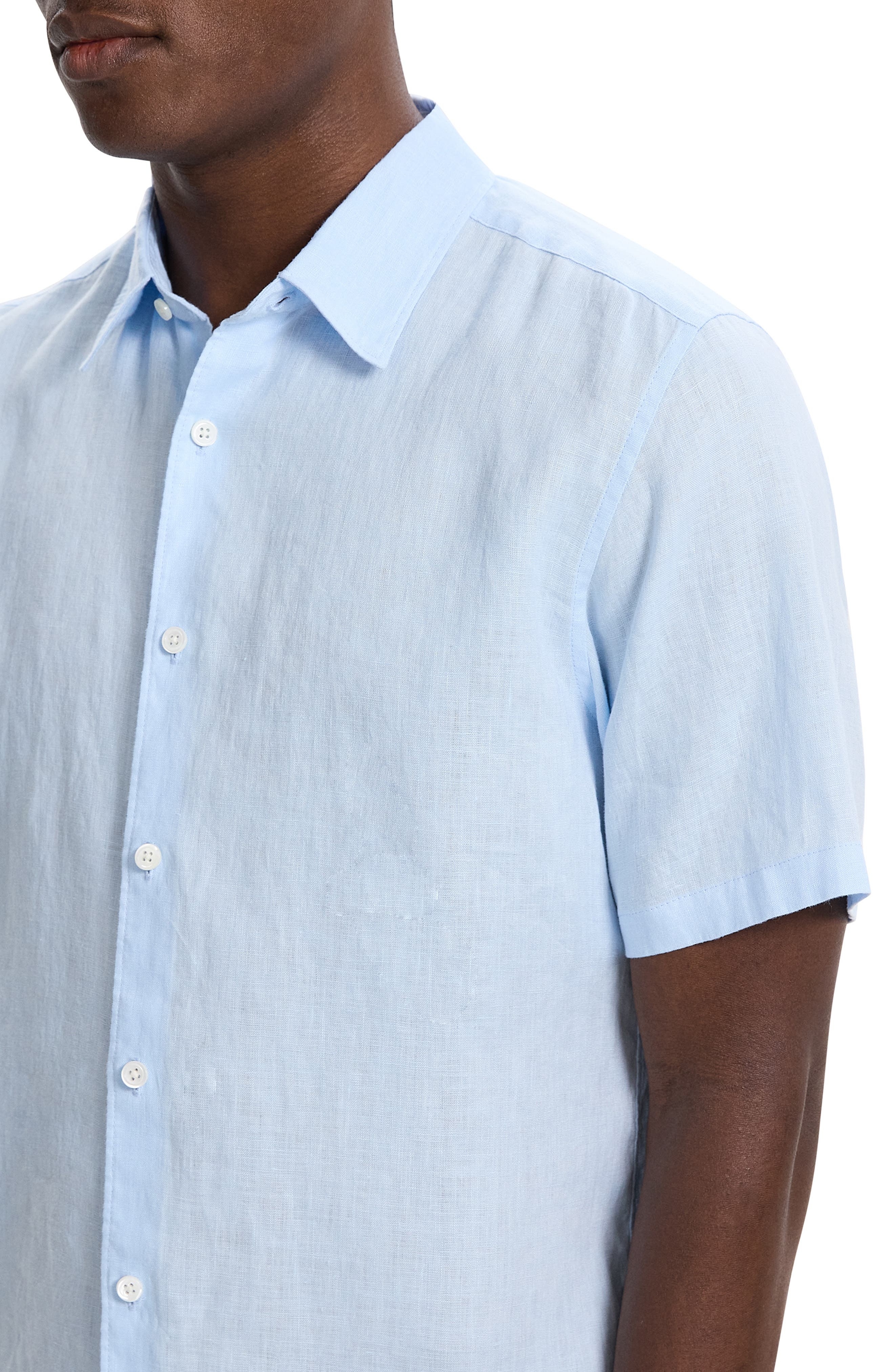 Theory Irving Solid Short Sleeve Linen Button-Up Shirt in Skylight at Nordstrom - 2