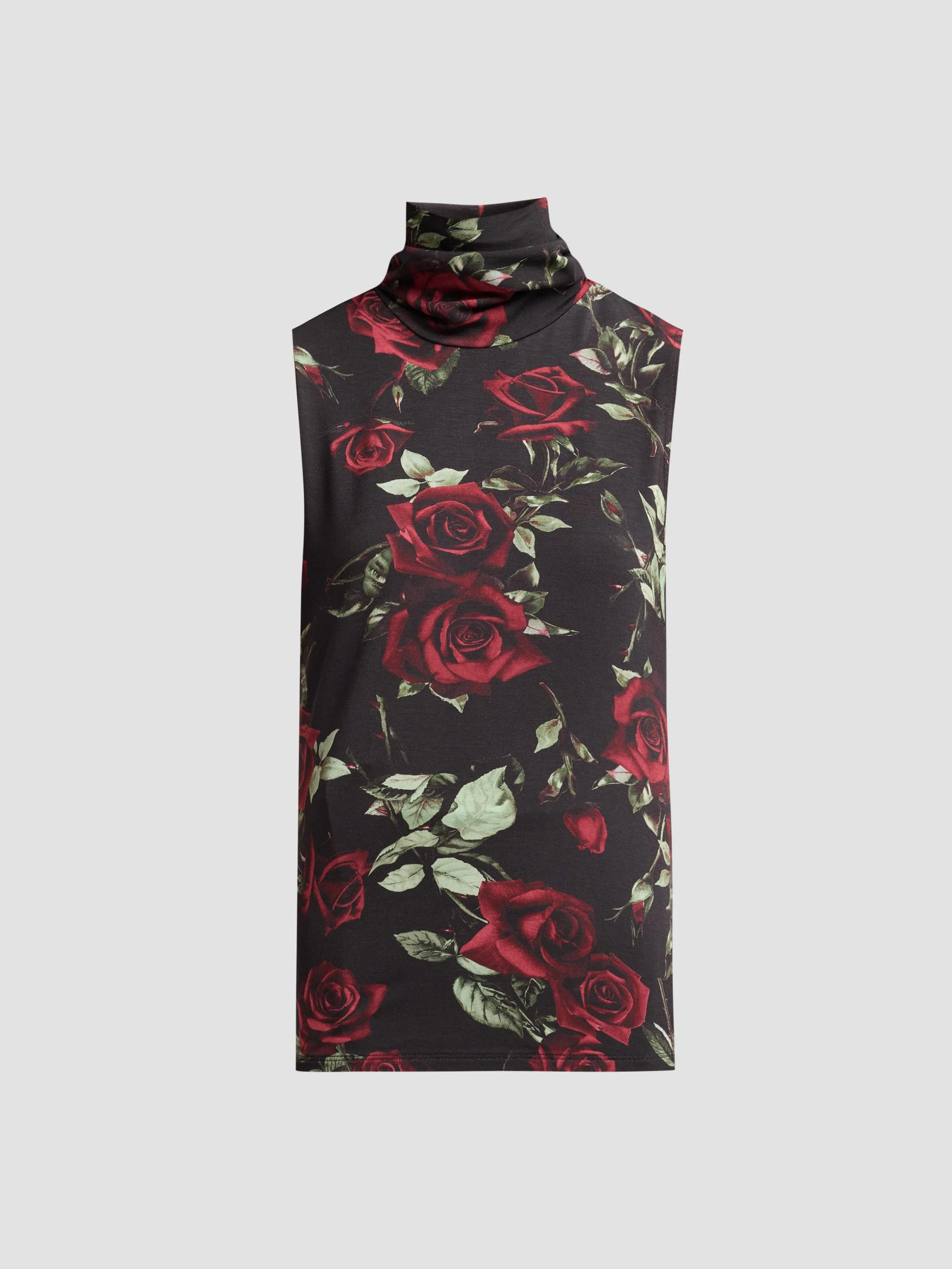 Women's Ceci Sleeveless Turtleneck Top - Black Burgundy Rose - 1