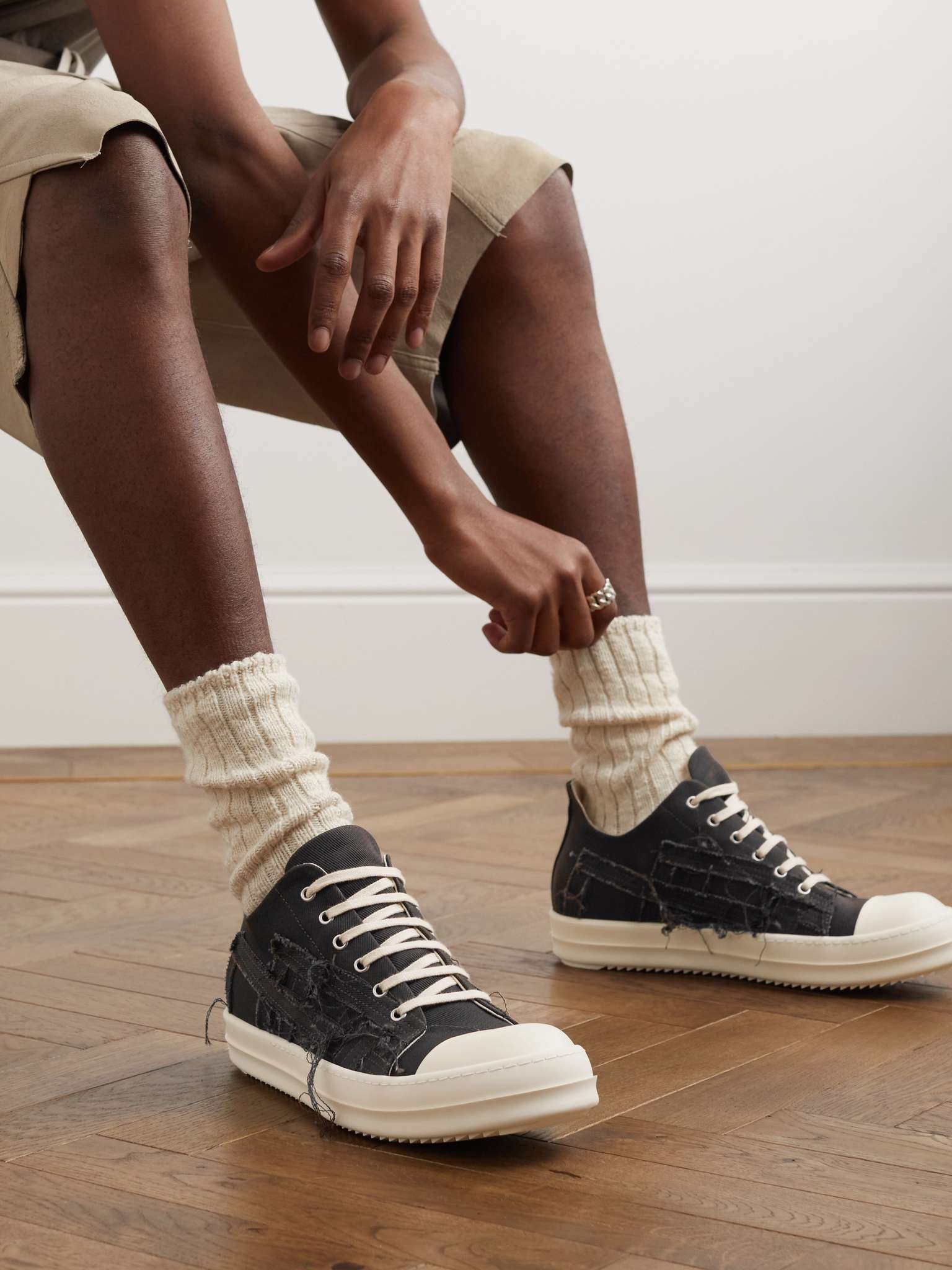 Rick Owens DRKSHDW Distressed Gabardine Sneakers | REVERSIBLE