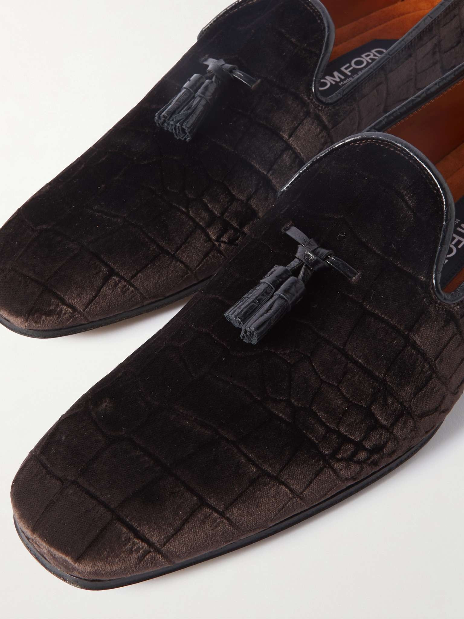 Bailey Tasselled Leather-Trimmed Croc-Effect Velvet Loafers - 6
