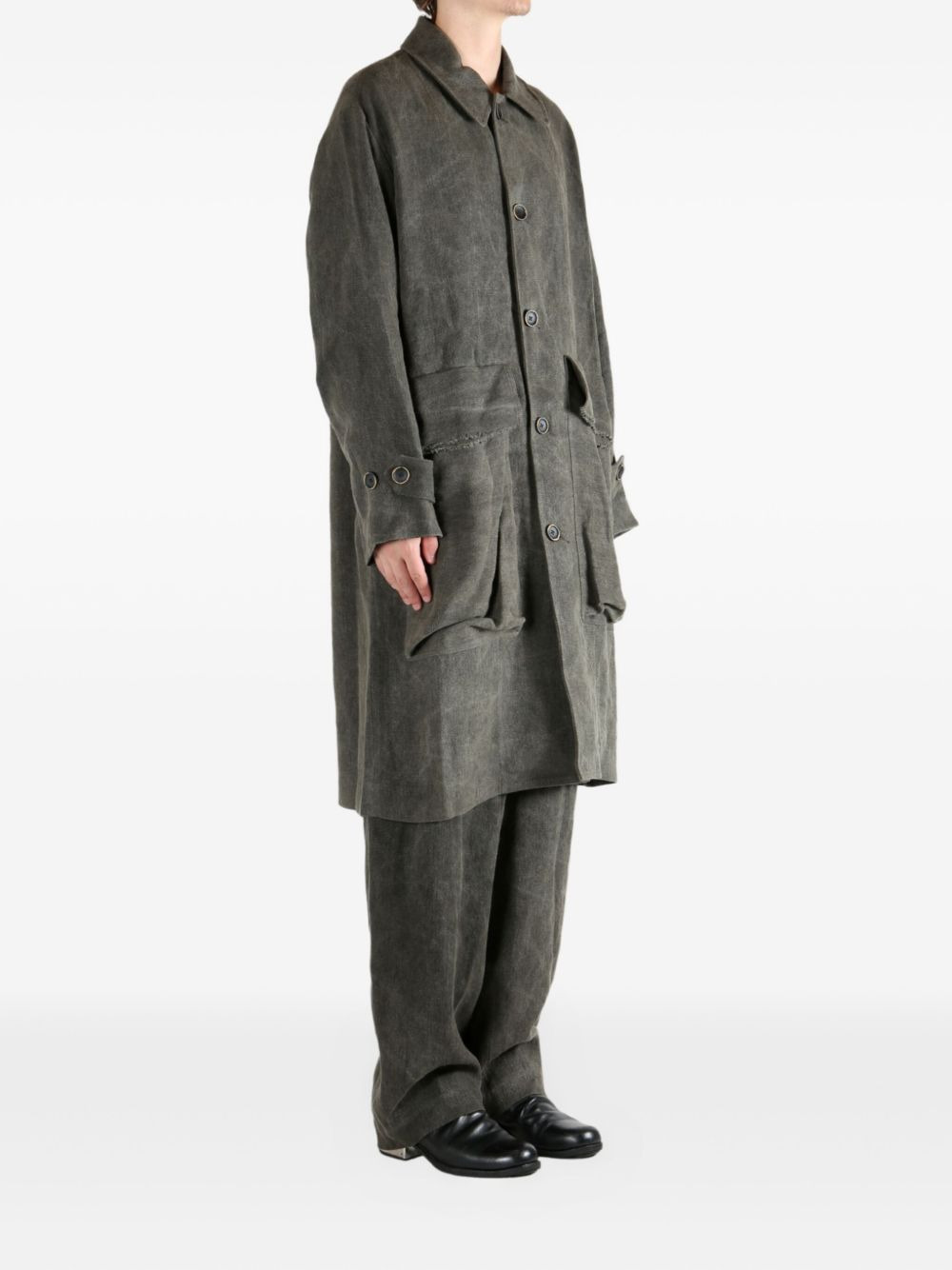 patch-pocket linen coat - 3