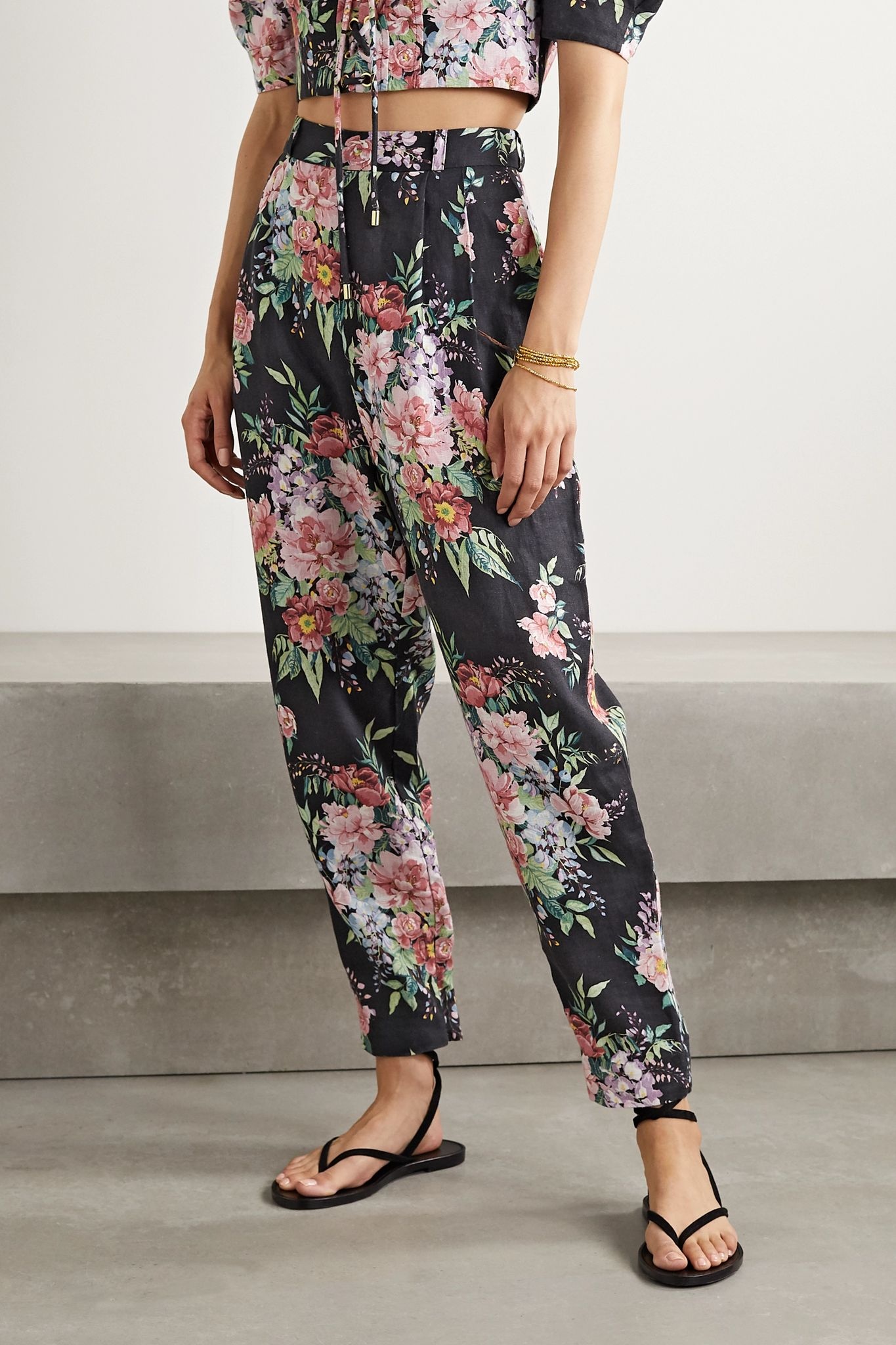 Bellitude floral-print linen tapered pants - 3