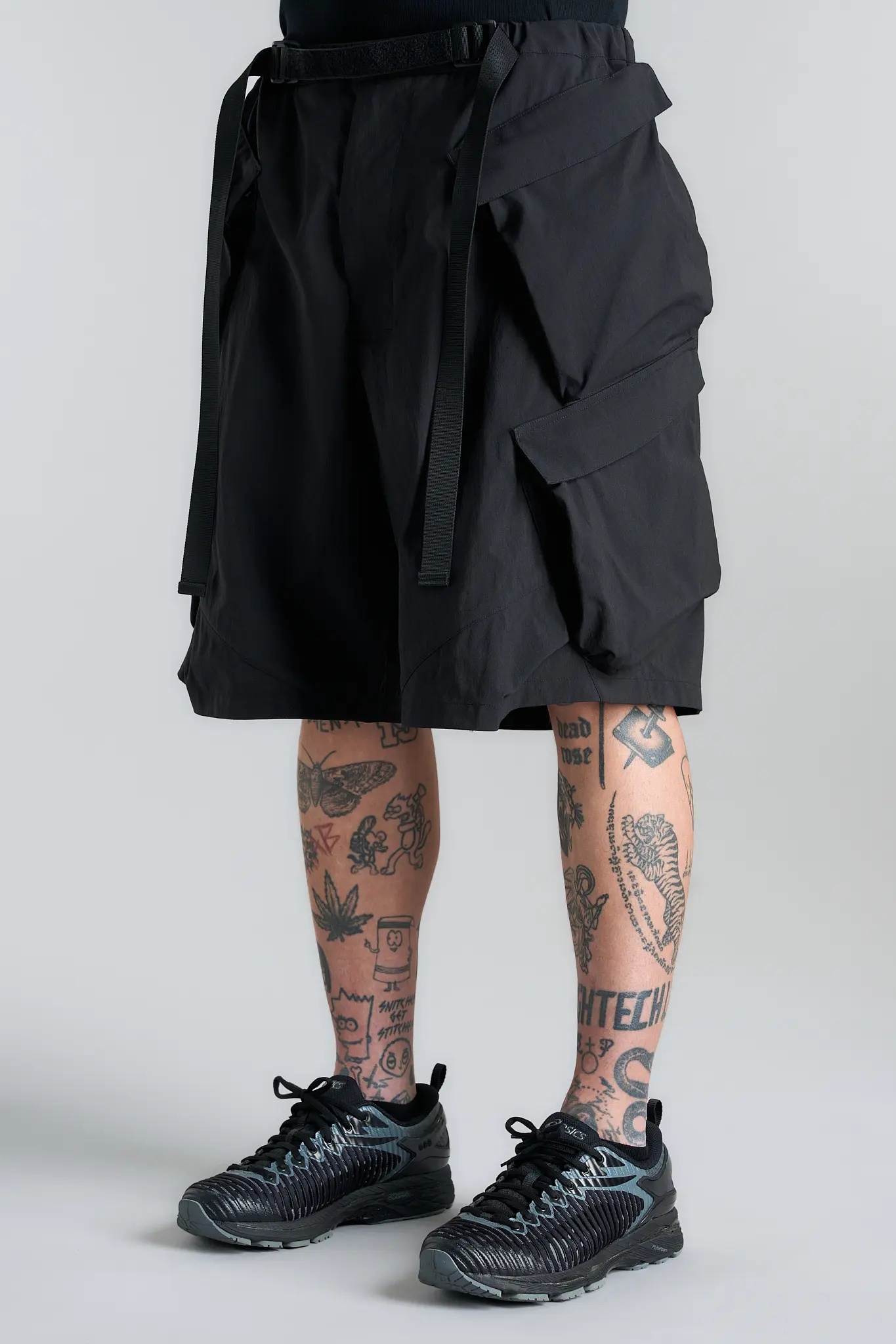 SP56A-M Nylon Stretch Double Cargo Short Pant Black - 12