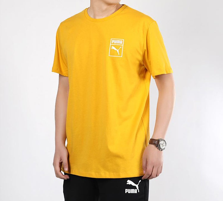 PUMA Graphic Box Logo Printed Short Sleeve TEE Men Yellow 598625-25 - 2