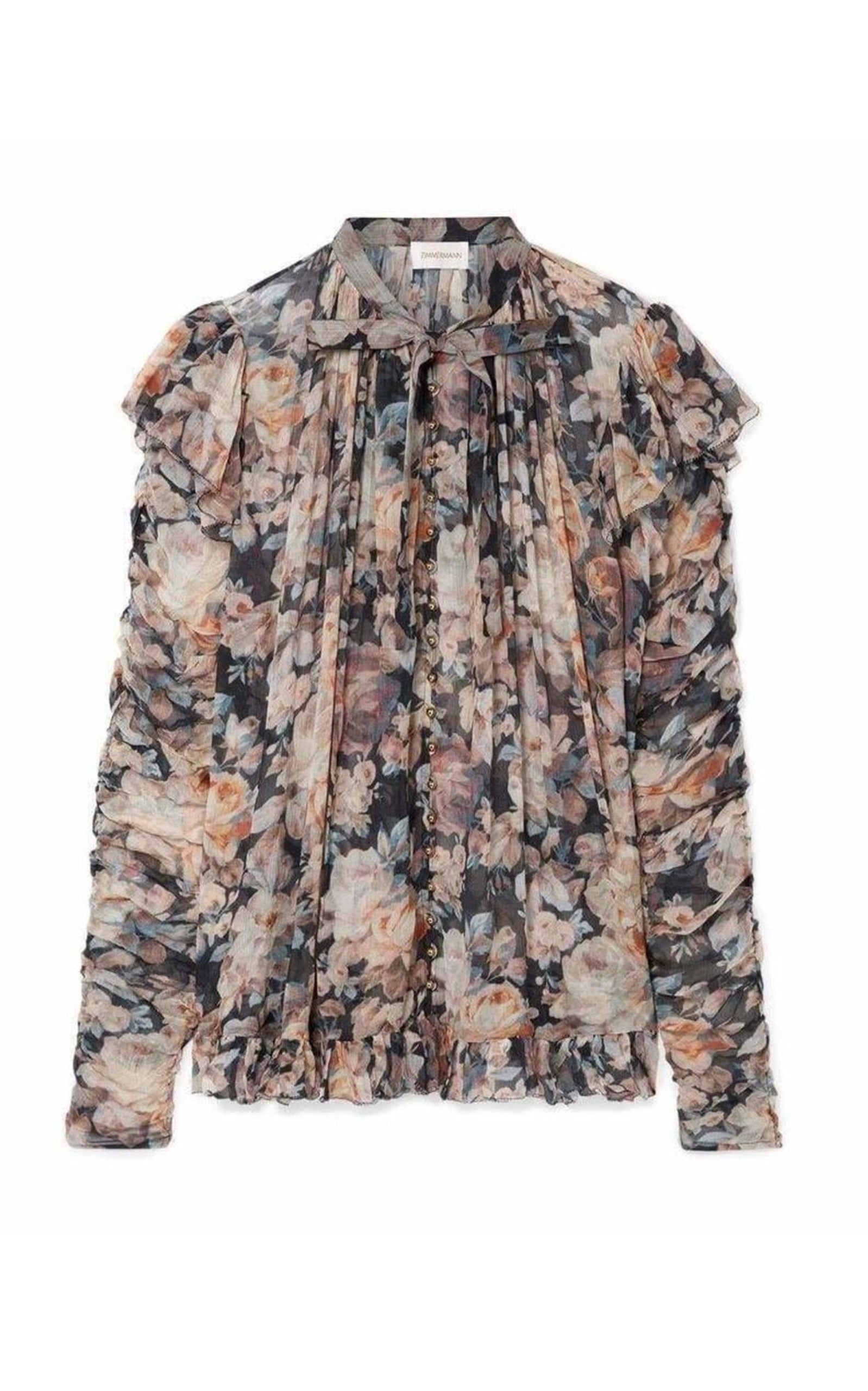 Tempest Frolic Ruffled Floral Print Silk Blouse - 1