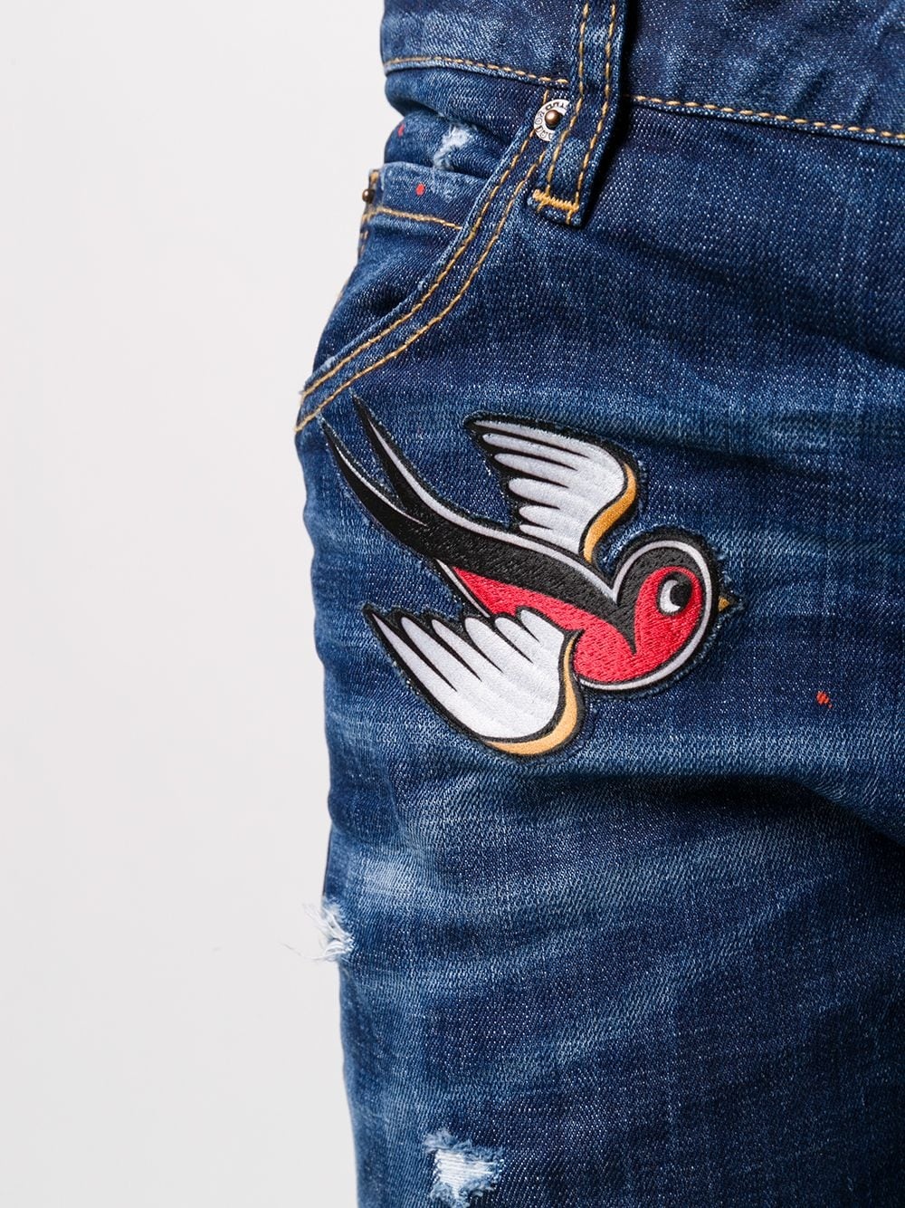 bird embroidery cropped jeans - 6