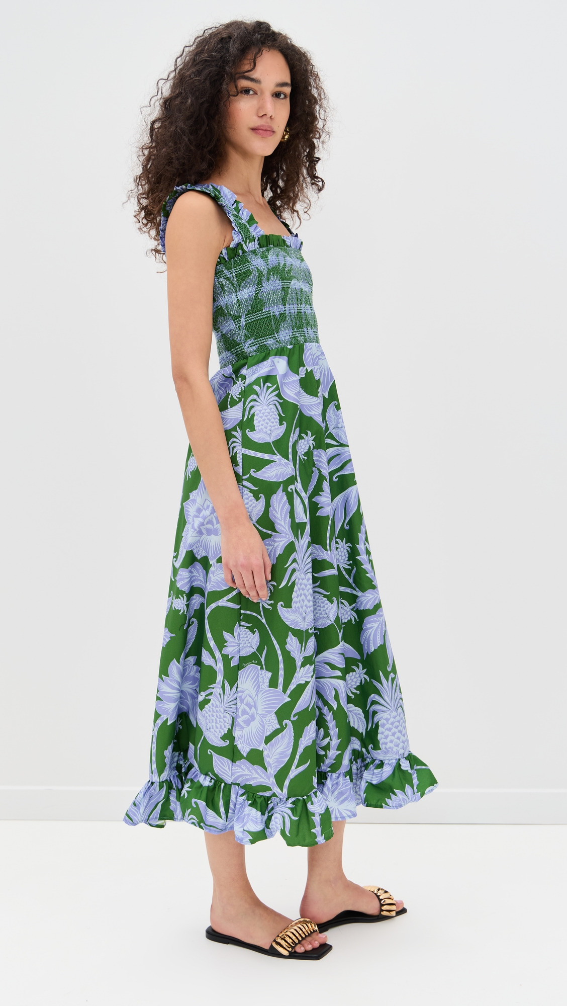 Tropical Swing Green Sleeveless Midi Dress - 3