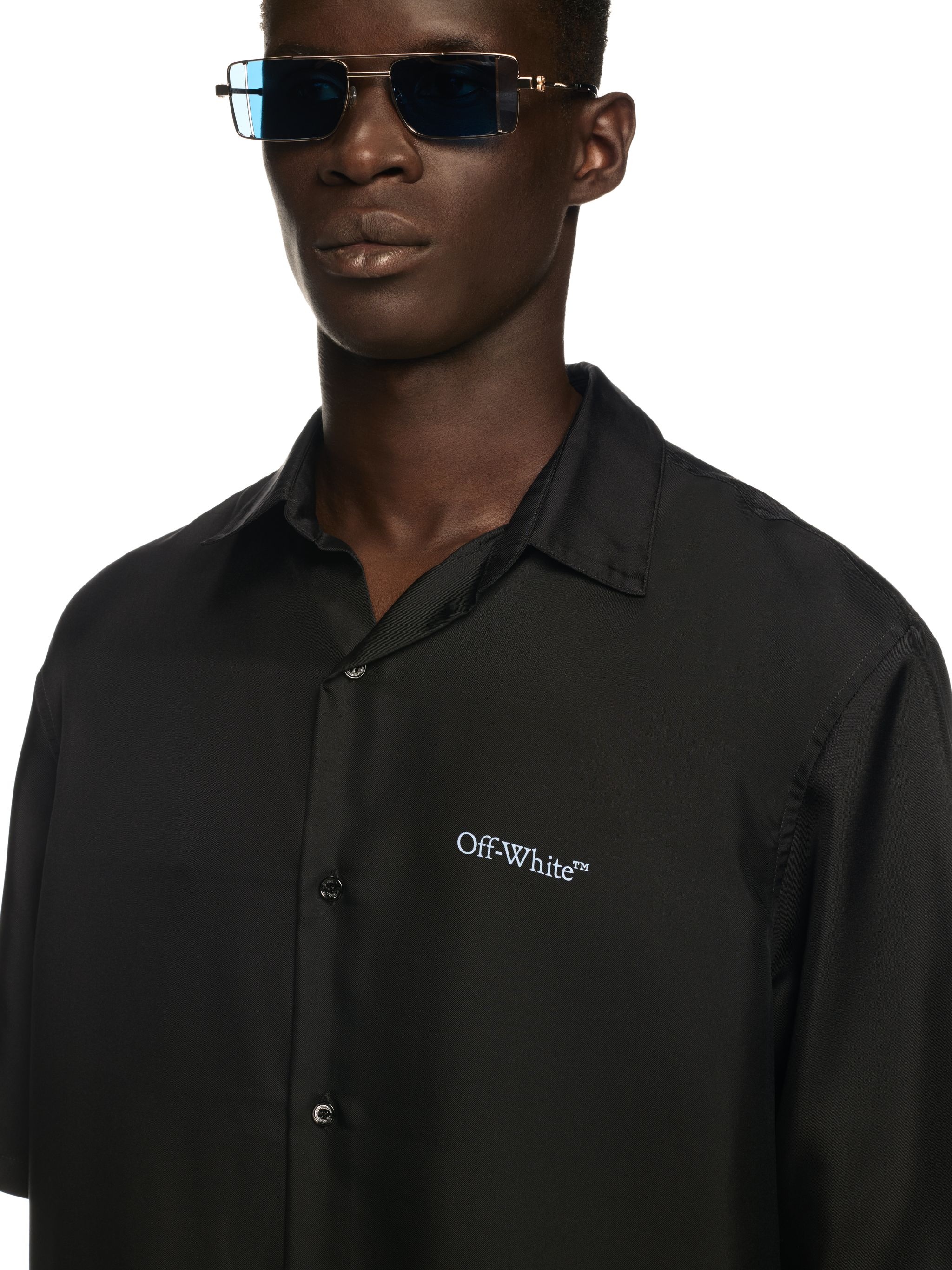 Black Barber Arrow Silk Bowling Shirt - 5