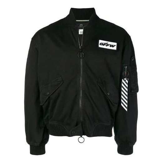 Off-White ribbed aviator Logo Jacket Loose Fit Black OMEA130E181350011000 - 1