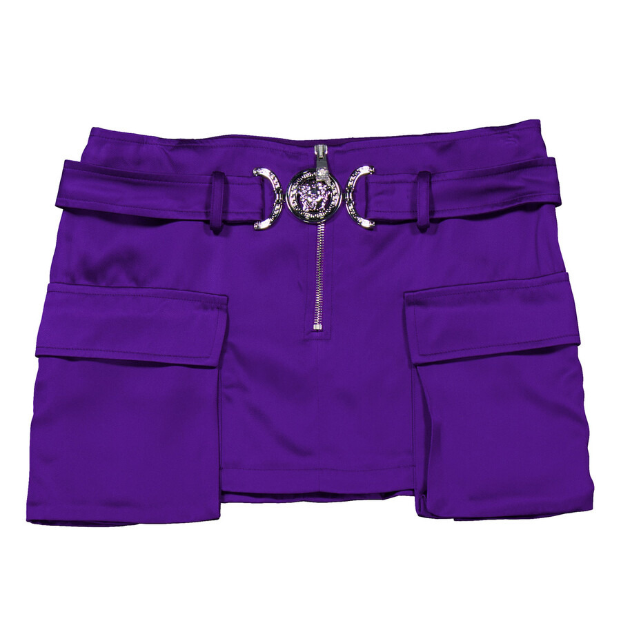 Versace Ladies Bright Dark Orchid Medusa Belted Mini Cargo Skirt - 2