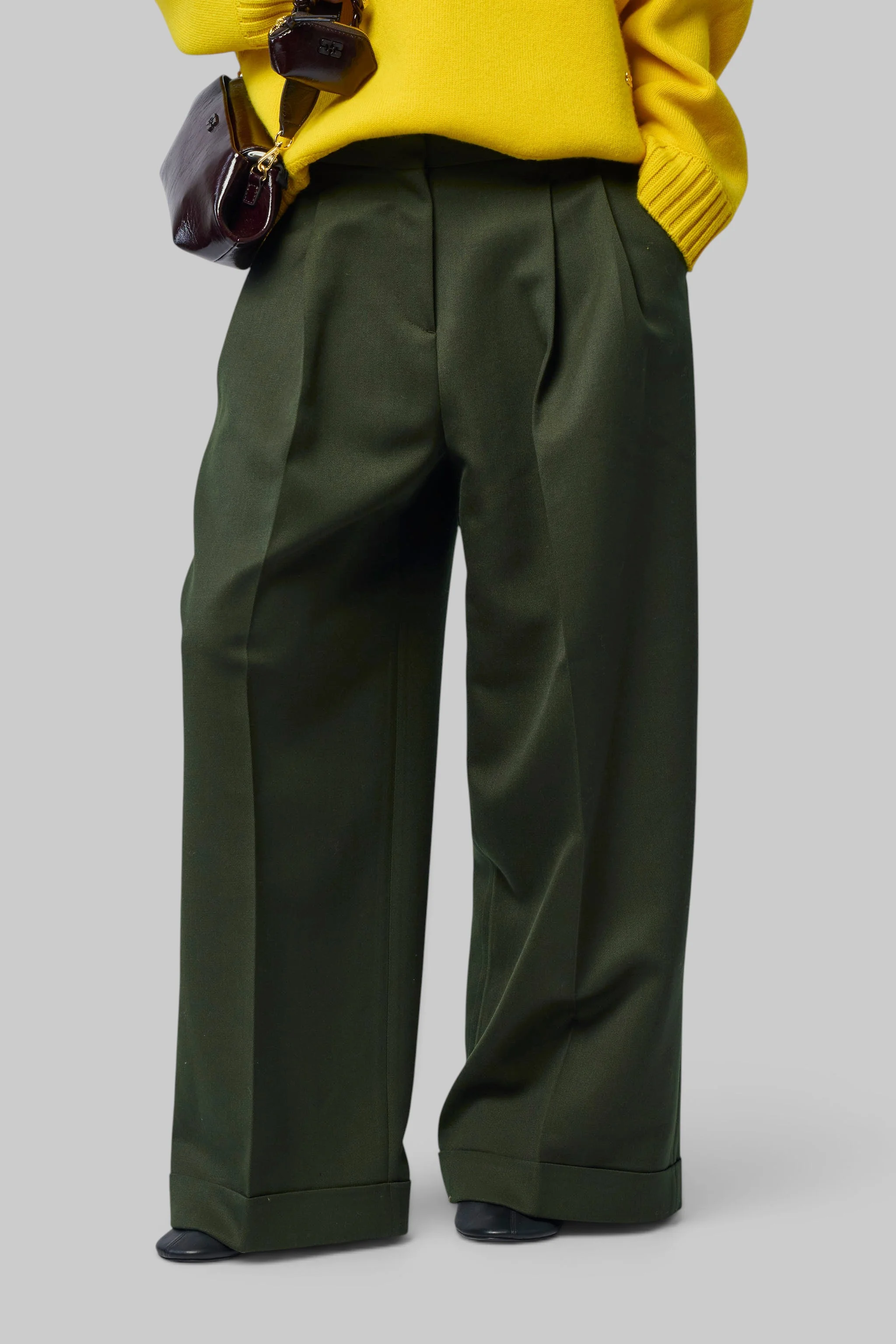 Single Wool Twill Oversized Pleated Pants - 1
