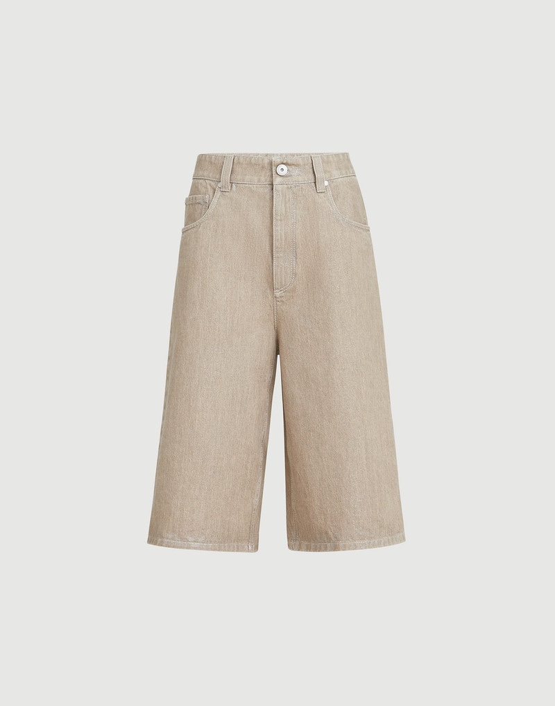 Beige lamé denim Bermuda shorts with monili 1