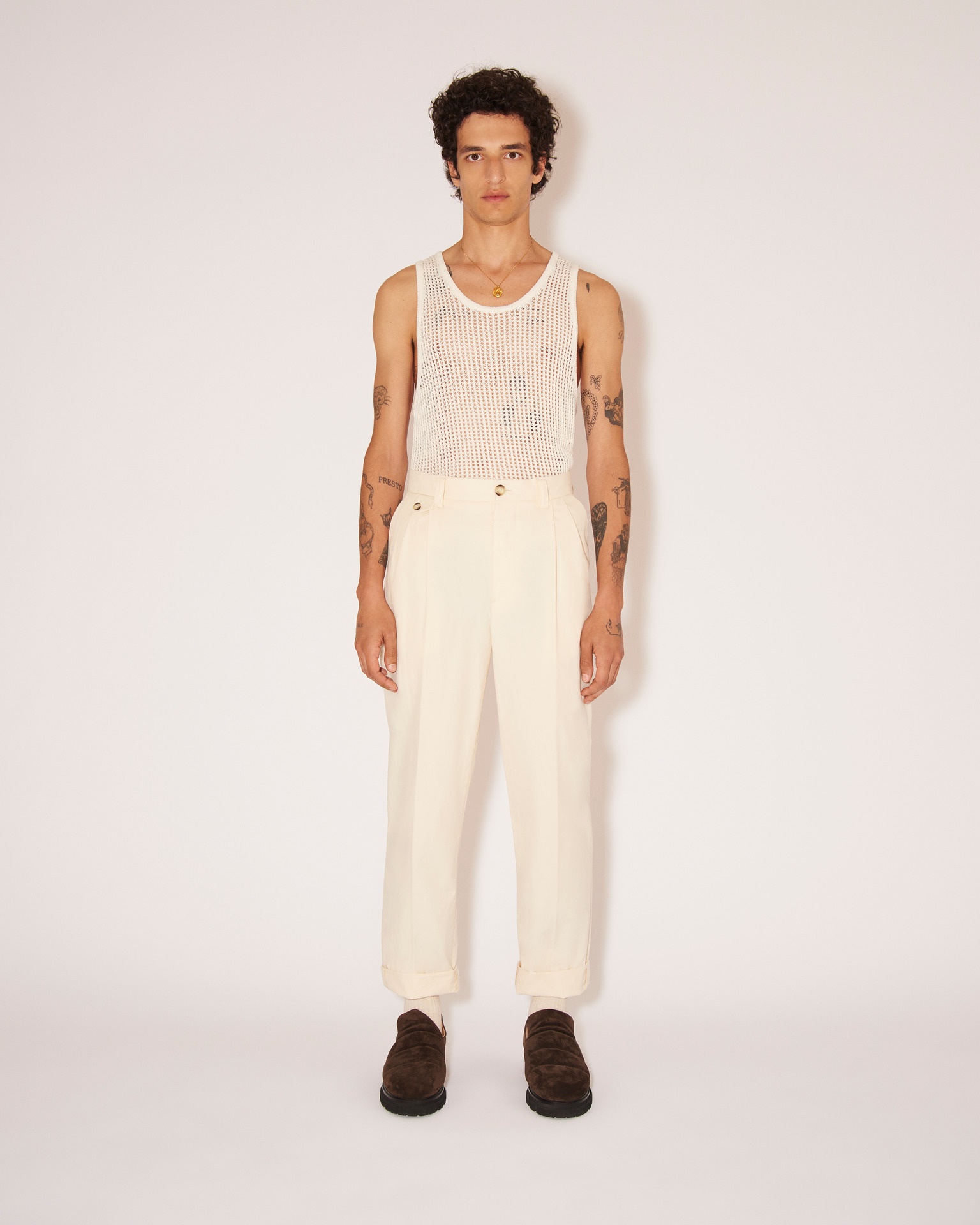 GINI - Heavy poplin tailored pants - Creme - 3