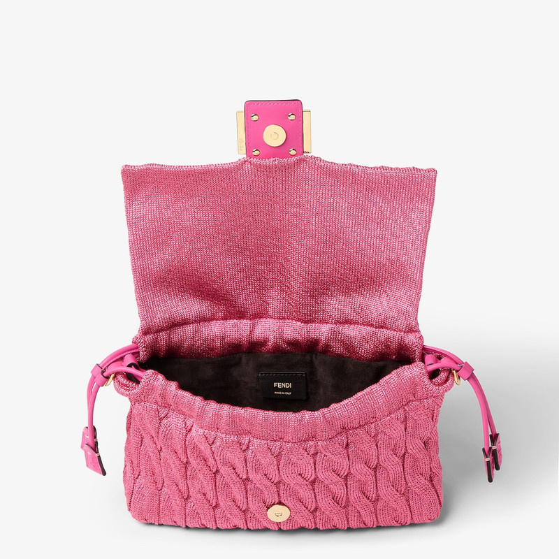 Mamma Baguette Medium Fuchsia cable-knit bag 4