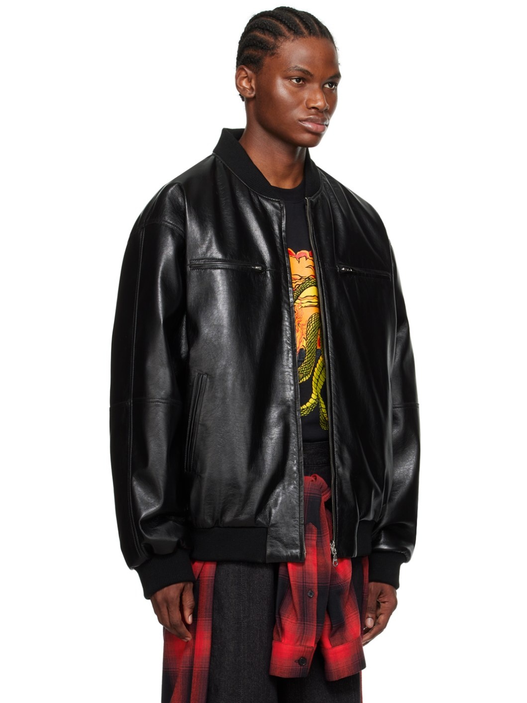 Black Reversible Faux-Leather Bomber Jacket - 2