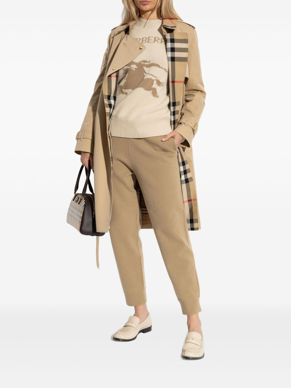 belted check-collar coat - 2