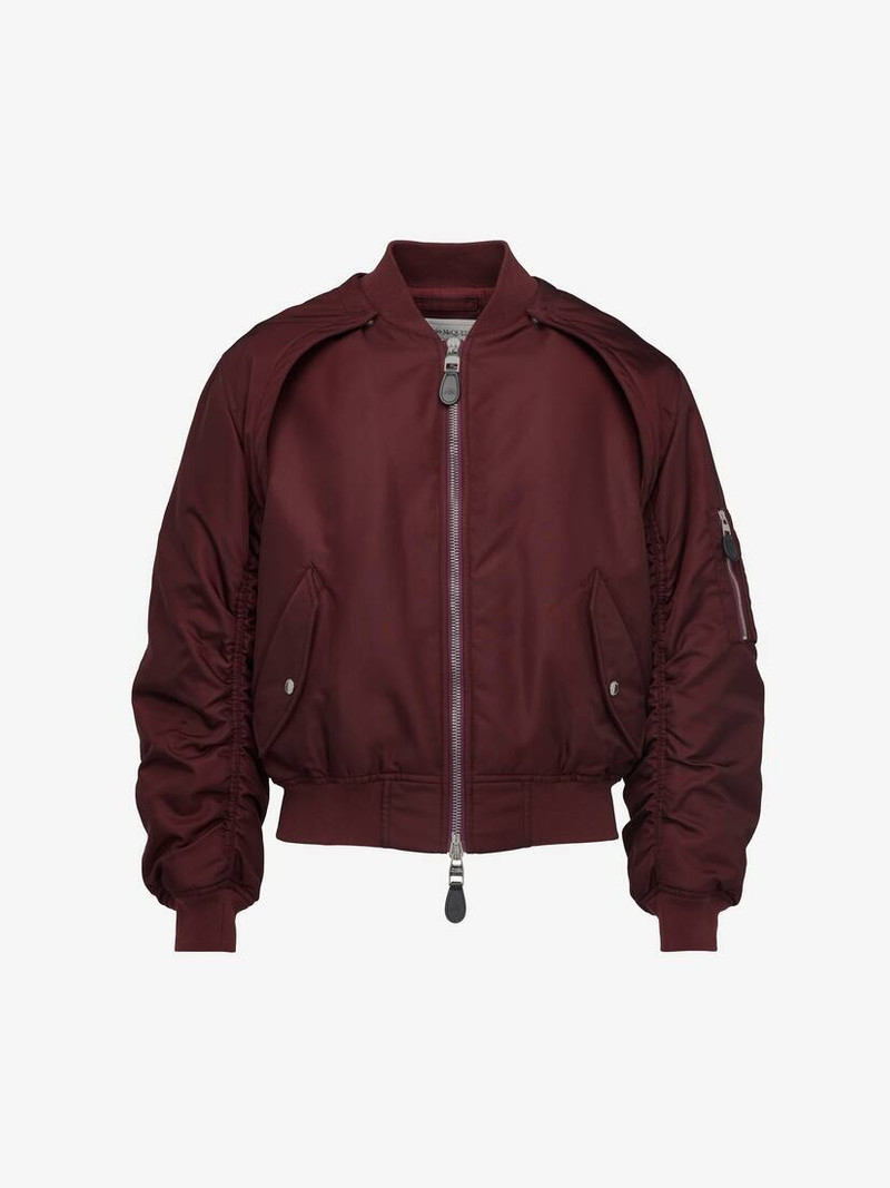 Men's Detachable Sleeve Bomber Jacket in Bordeaux - 1