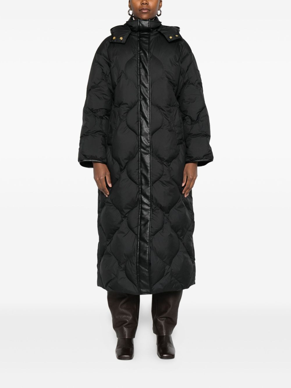quilted leather-insert coat - 2