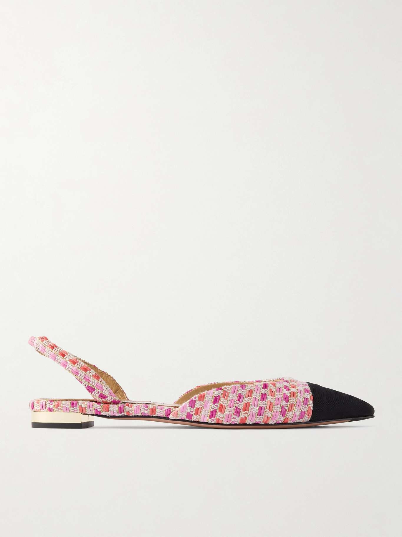 Milanese grosgrain-trimmed raffia slingback flats - 1