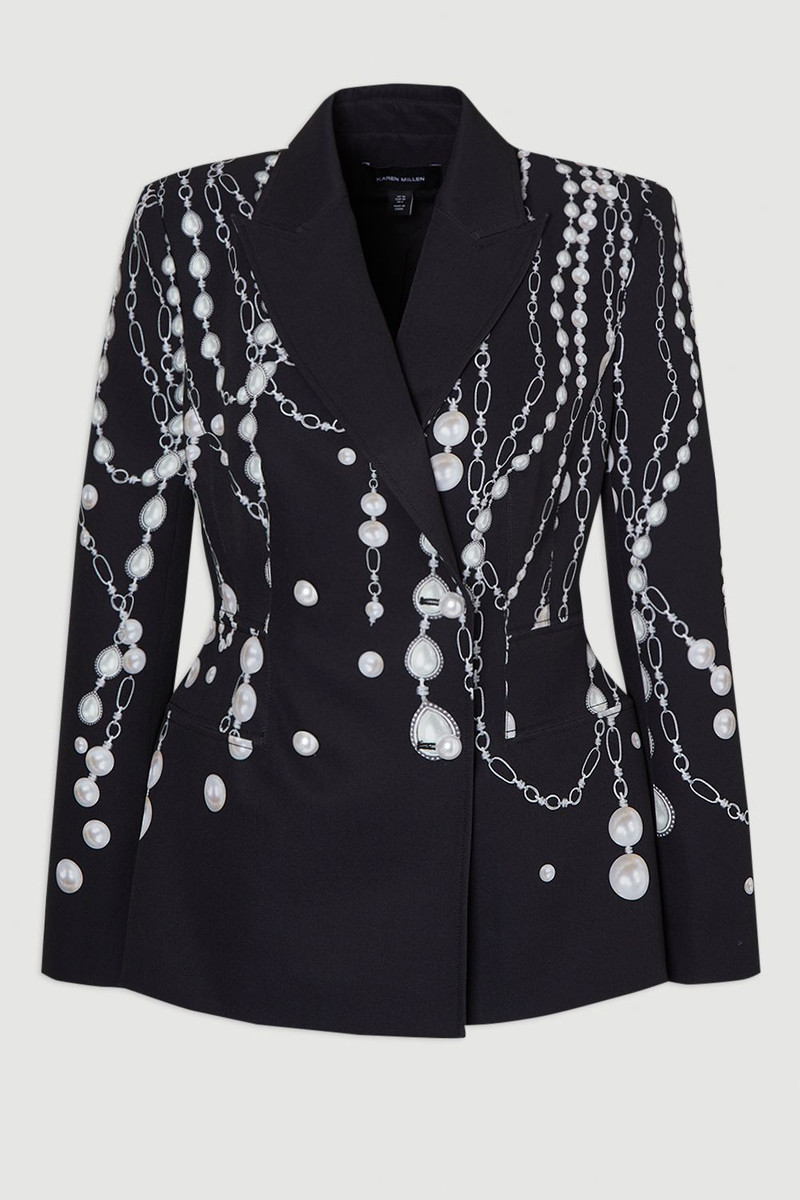 Archive Collection - Pearl Chain Print Satin Double Breasted Tailored Blazer 4