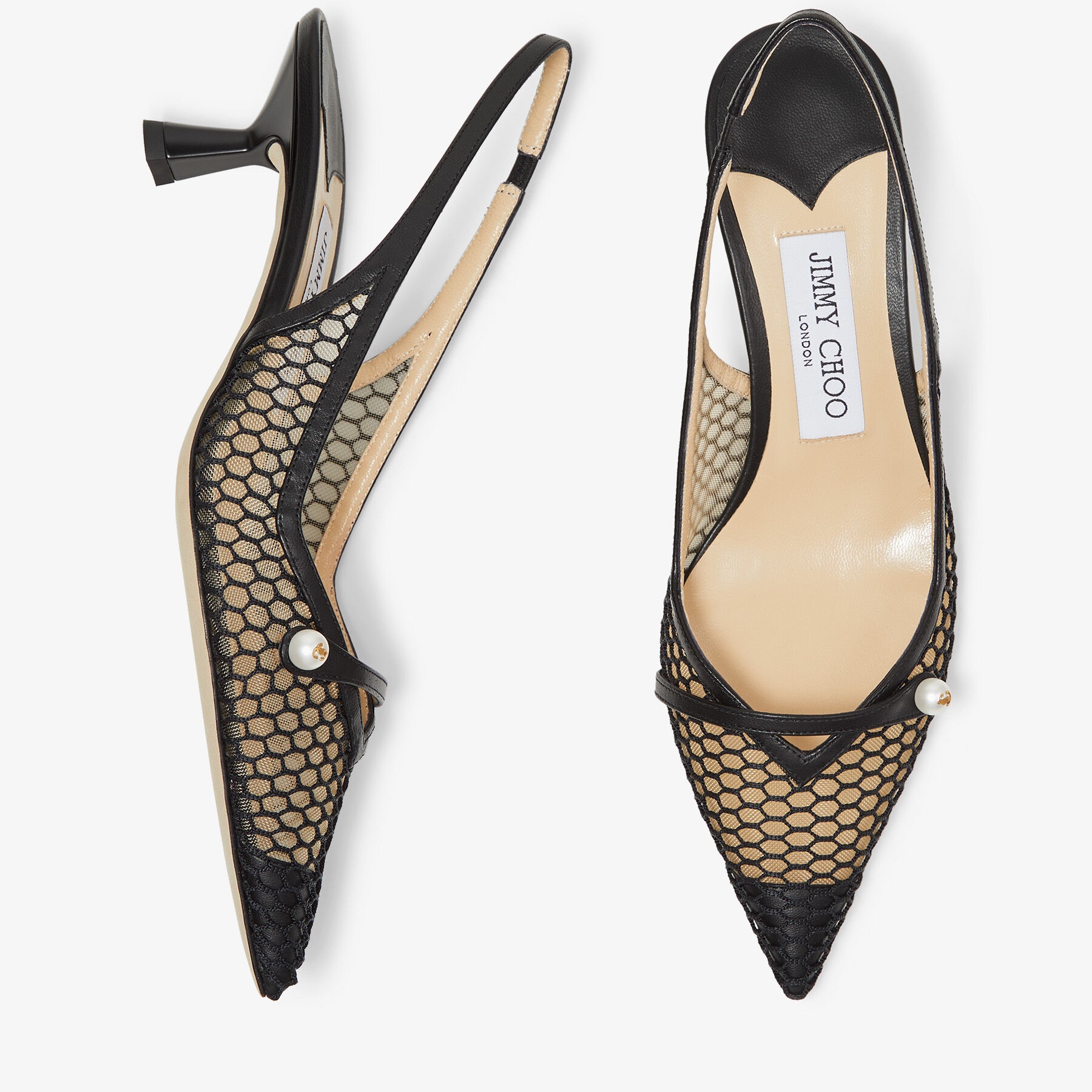 Amita 45
Black Fishnet Mesh and Nappa Slingback Pumps - 4