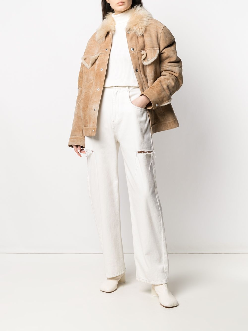 buttoned-up shearling jacket - 3