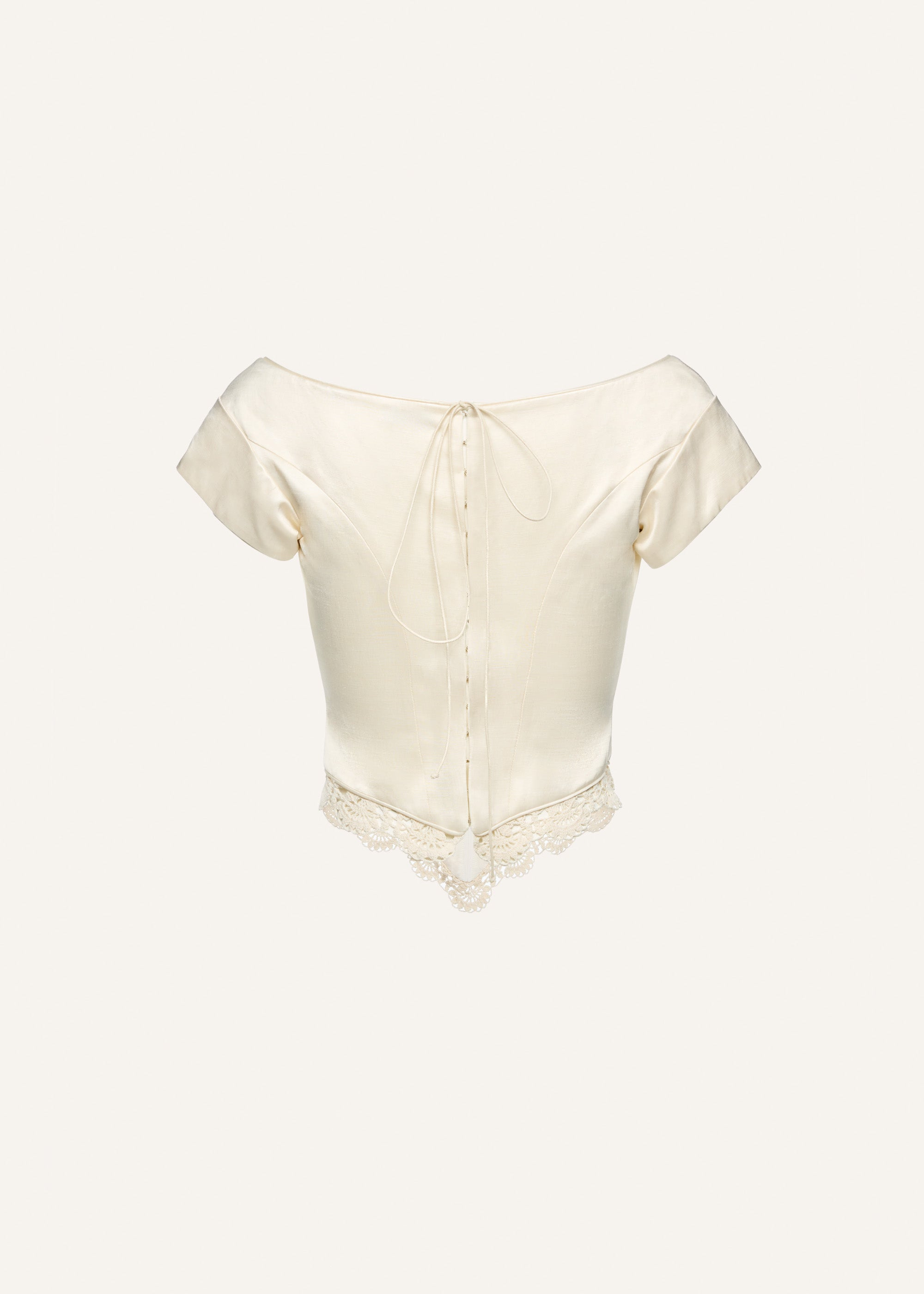 Lace trim short sleeve corset top in cream - 2