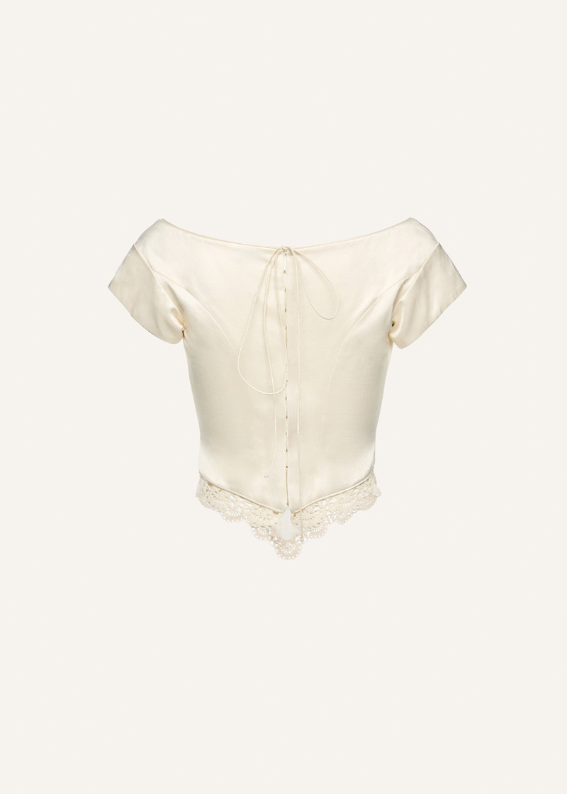 Lace trim short sleeve corset top in cream 2