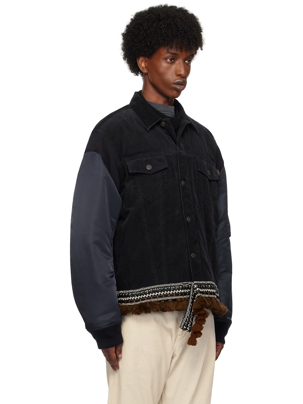Navy Contrast Hem Bomber Jacket - 2