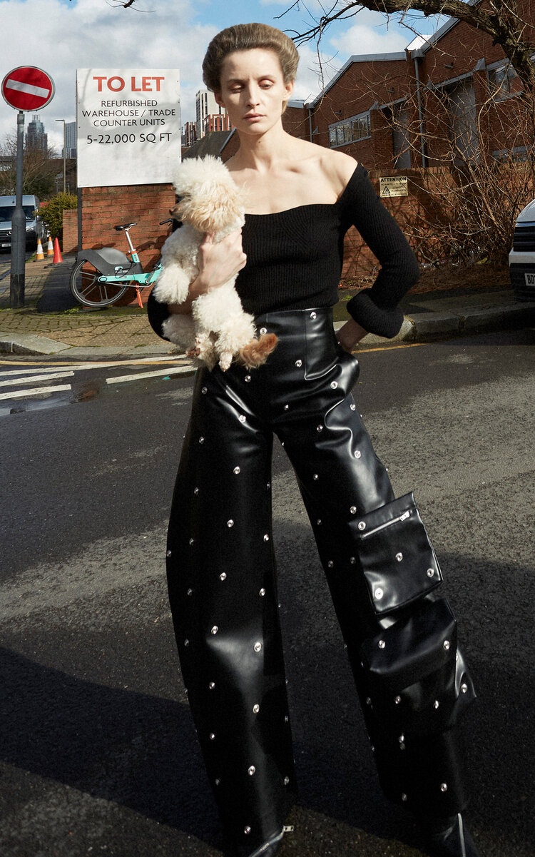 Faux Leather Studded Flared Leg Pants black - 2